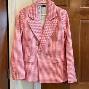 Pink and white houndstooth blazer Zara